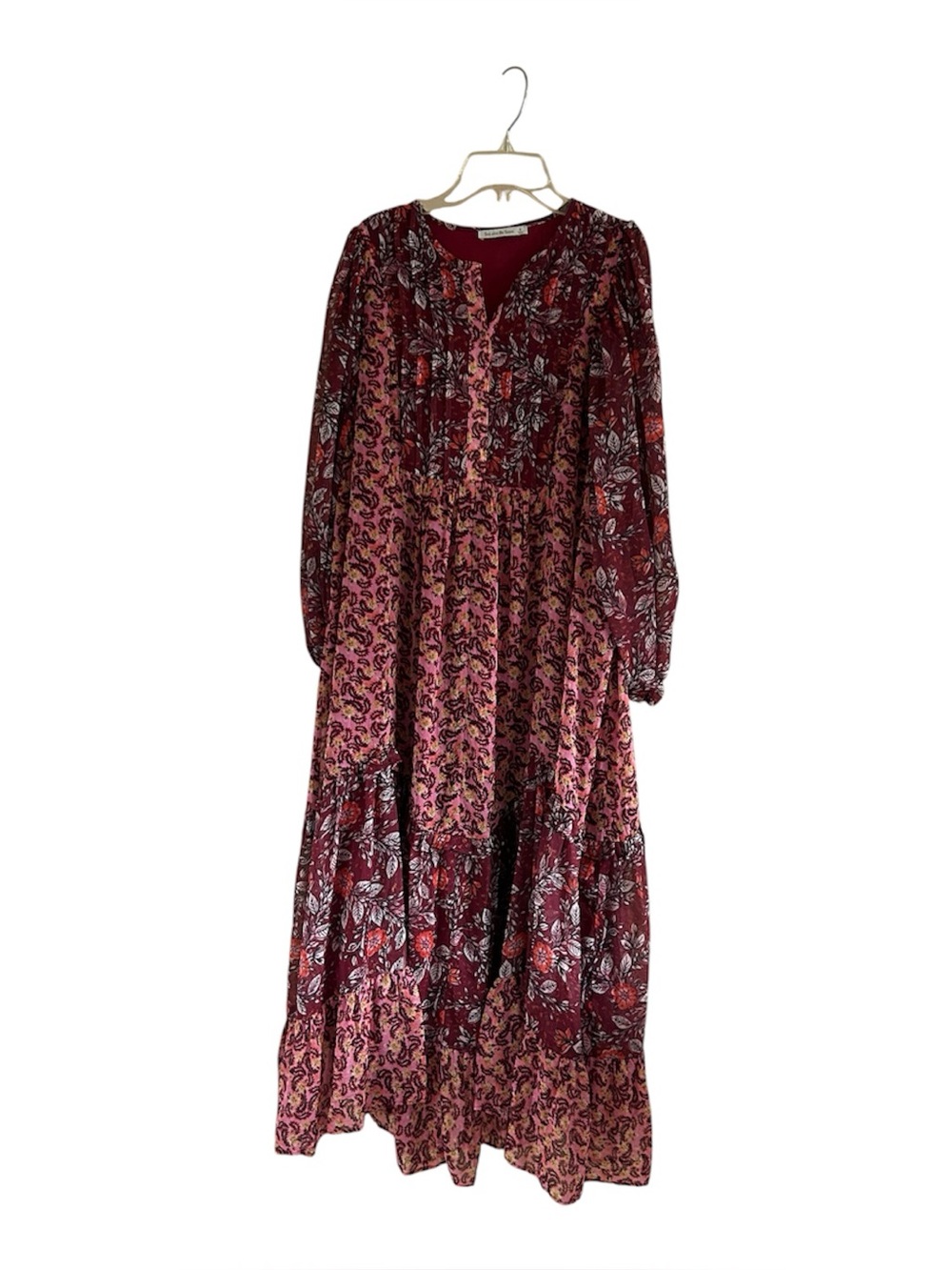 See And Be Seen Floral Tiered Size Small Multicolored Long Sleeve Maxi Dress
